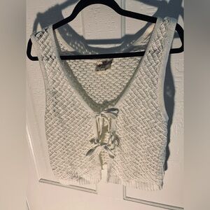 White Textured Knit Vest with Ties XL